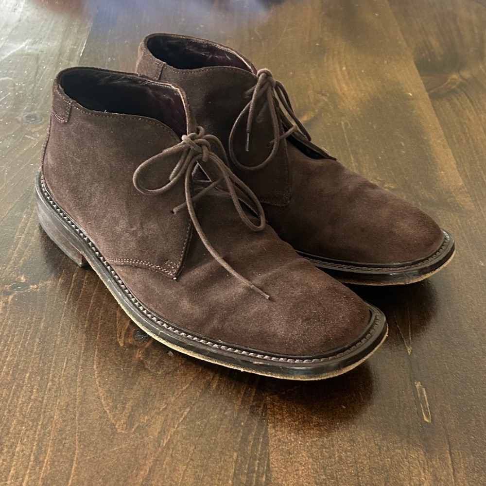 Kenneth Cole Chukka Boots Mens 7 Brown Suede Square Toe Made in Italy Academia